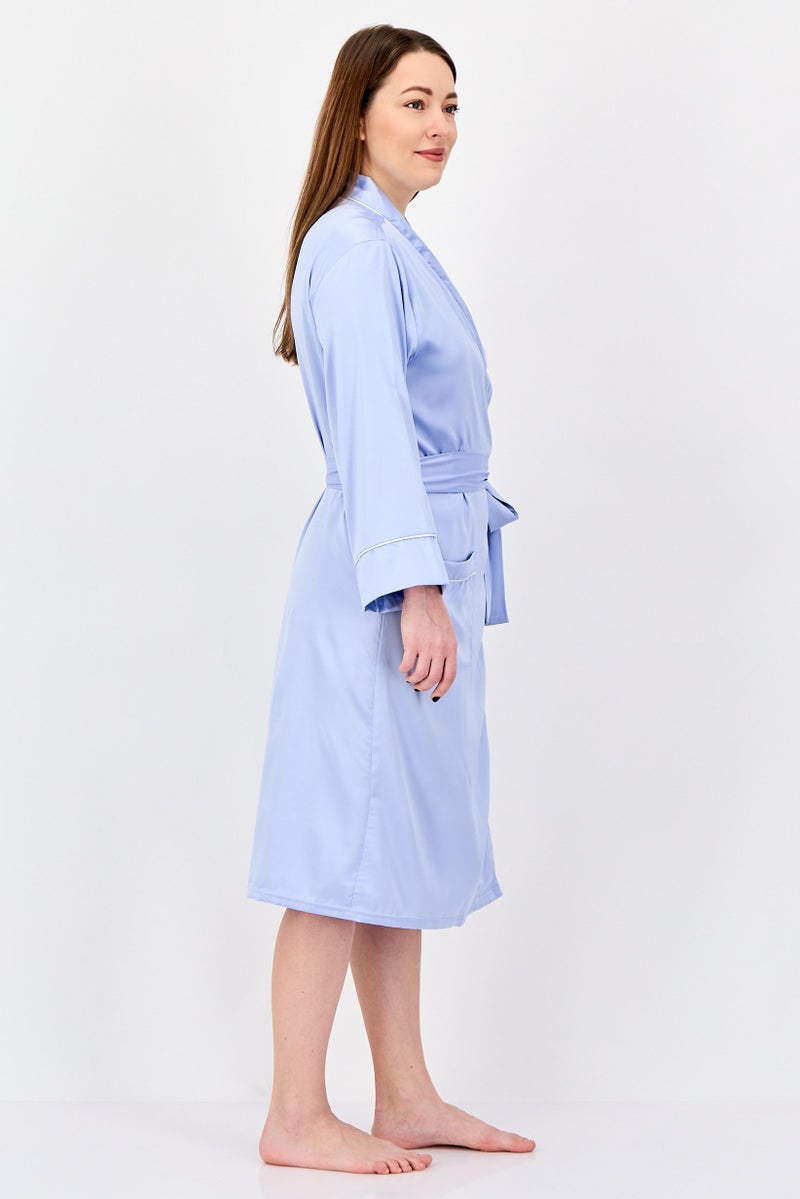 NINE WEST Women Plain Satin Nightwear Robe, Lavender - Image 4